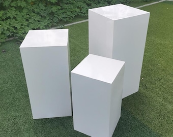 White Metal Plinth Stand Set of 3, Dessert Table Pedestals for Wedding Party Display