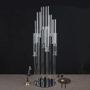 10-Arm Crystal Candle Holder Candelabra with Round Mirror Base | Luxury Table Centerpiece