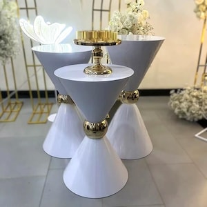 Luxury White Metal Double Cone Dessert Table Stand | Modern Wedding Cake Display | Geometric Flower Pedestal for Event Decor
