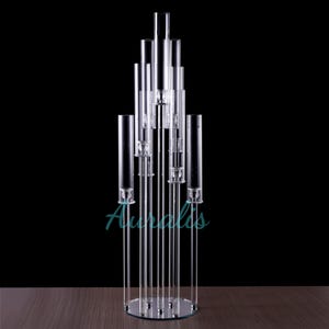 9-Arm Crystal Candle Holder Candelabra with Round Mirror Base | Luxury Table Centerpiece