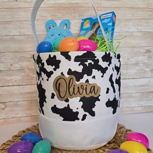 Cow Print Easter Basket, Kids Easter Basket, Farm Theme Easter, Holiday Gift Basket, Easter Decorations