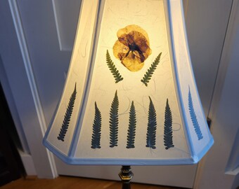 Royal square bell with real pressed flowers and ferns lampshade. Handmade One-of-a-kind (#101)