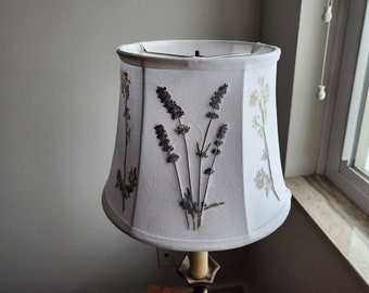 One-of-a-kind Lampshade - Dried Queen Anne Lace and English Lavender royal drum lamp shade (#85)