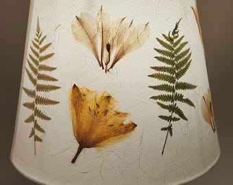 Pressed flower lampshade. One-of-a-kind real dried flowers bell lamp shade. Botanical lamp (#136)