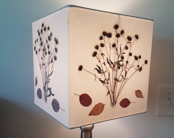Unique large square lampshade - Nature lampshade - Pressed dried plants lamp shade (#14)