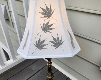 Japanese maple pressed leaves lampshade, Royal design square cut corner bell linen lamp shade (#95)