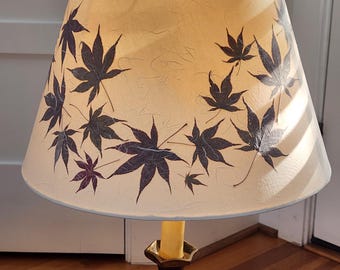 Pressed flower artwork extra large bell lampshade with japanese maple leaves. (#131)