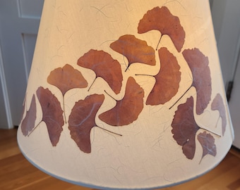Handmade Pressed Flower Lampshade: Victorian Style ginkgo biloba leaves extra large bell shape (#128)