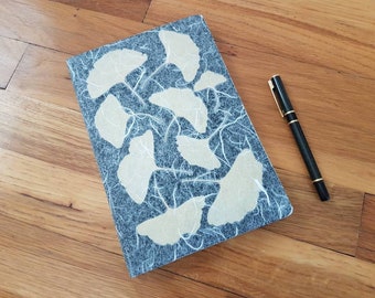 Pressed Ginkgo Leaf Journal, Handmade Botanical Notebook (#22)