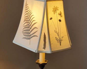 Handmade Pagoda Lampshade: Pressed Ferns and Queen Anne Lace Flowers (#59)