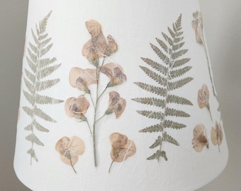 Pressed flower lampshade. Real dried flowers medium bell lamp shade. (#137)