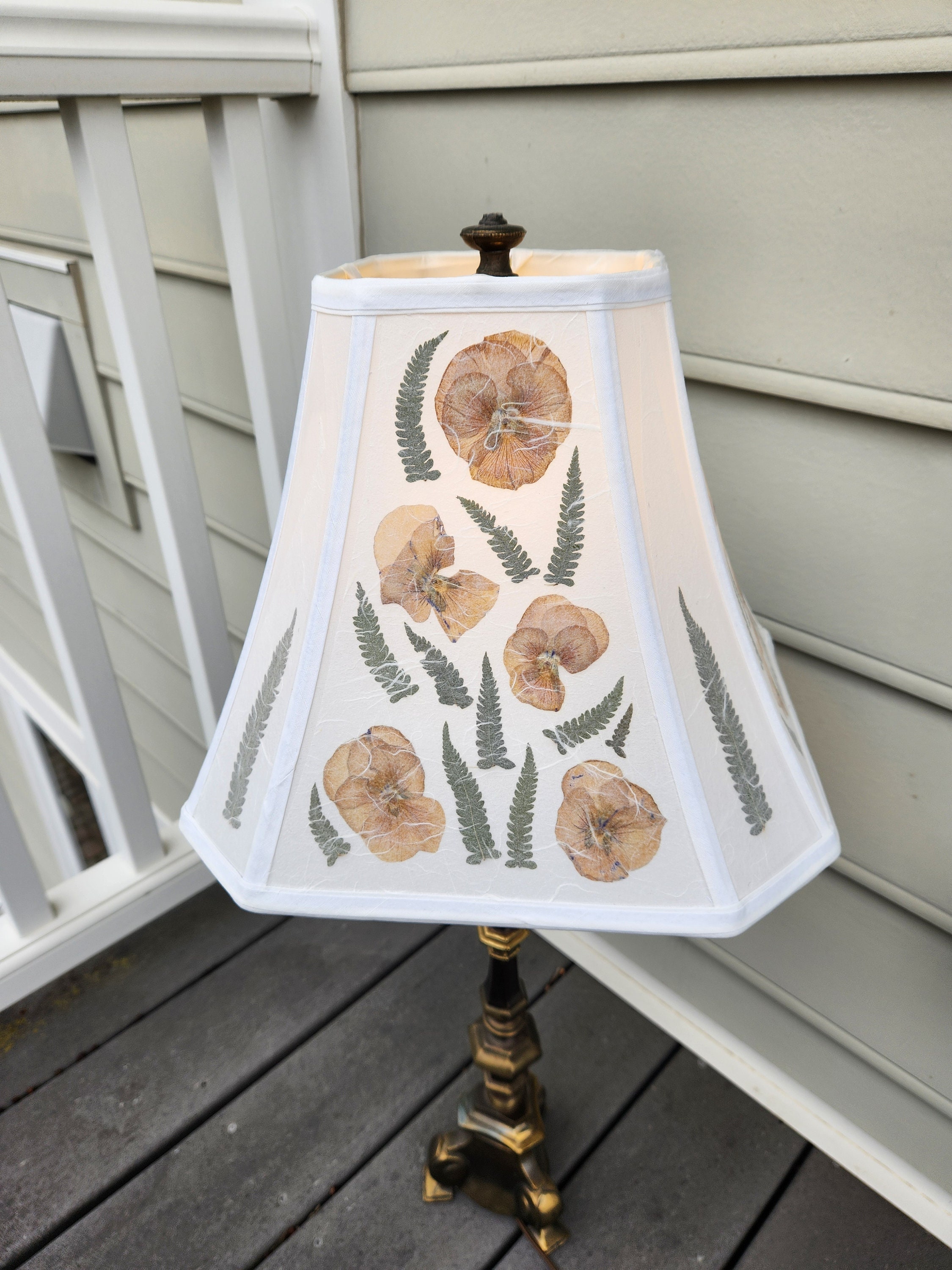 Pressed Flower Lampshade With Real Dried Flowers Pansy Flowers and