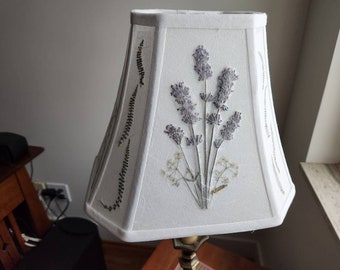 Pressed floral botanical table lamp shade with real dried lavender flowers (#92)