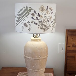 Handmade Pressed Flower Lampshade: Victorian Style Lavender & Fern Drum Shade