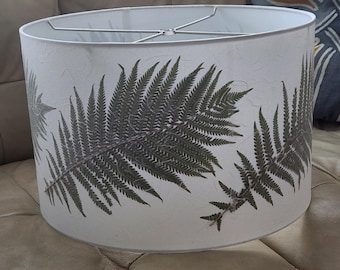 The nature lover lampshade. Extra large drum hanging lamp shade with real dried Ohio native ferns. (#111)