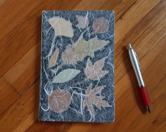 Botanical Journal Gift for Writers & Nature Lovers, Pressed Leaves Botanical Notebook, Victorian Leaves Notebook Diary (#13)