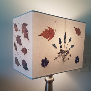 Pressed lavender Flowers Lampshade – Large Rectangular Botanical Art with Lavender & Fall Leaves (#12)