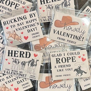 Tarjetas de San Valentín personalizadas de vaquero de rodeo occidental para niños, tarjetas de regalo para el aula, bolsa de regalo, tarjeta física con bolsita