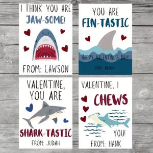 Tarjetas de regalo para el aula para niños y niñas personalizadas con el mensaje "Eres un tiburón mandíbula", bolsa de regalo imprimible
