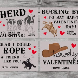Kundenspezifische Western Rodeo Cowboy Valentinsgrüßen Kinder Jungen Klassenzimmer Karten für Leckerei Tasche druckbar