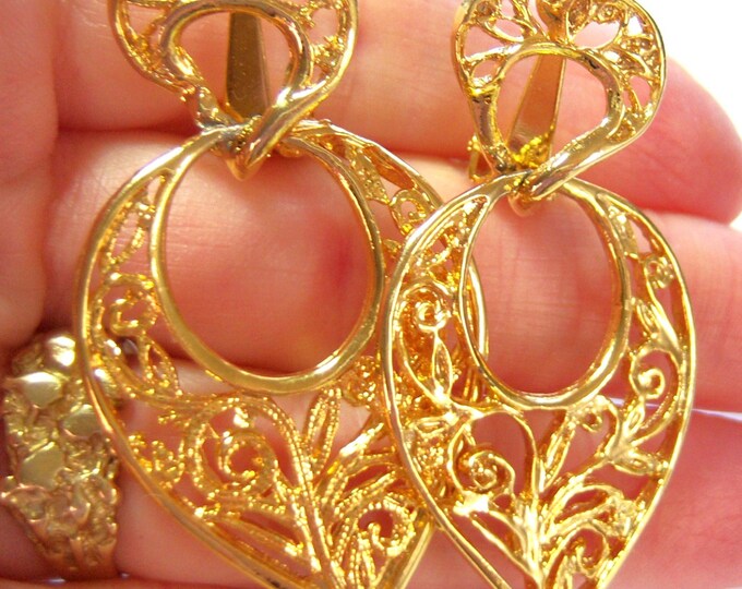 Vintage Shiny Gold Tone Dangle Clip on Earrings N Etsy
