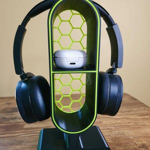3D Printed Headphone Stand with Storage | Gaming Headphone Holder for Desk | Minimalist Headset Stand for Gamers & Office