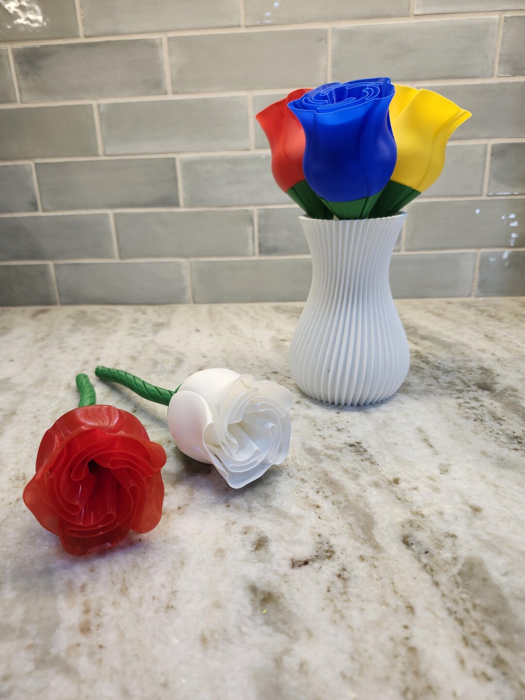 Beautiful 3D Printed Rose With Vase for Dry Flowers - Unique Home or ...