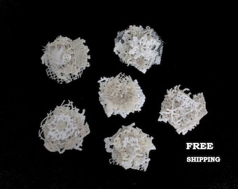 Small Vintage Lace Clusters / Slow Stitch  Snippets / Junk Journal Ephemera / FREE SHIPPING