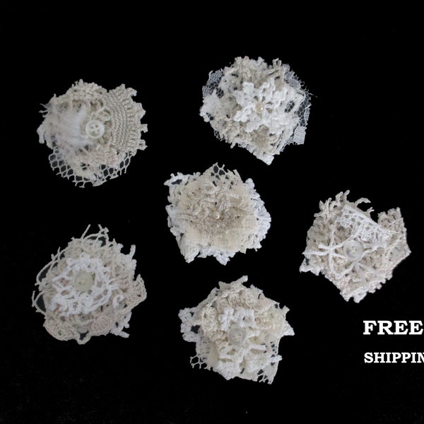 Small Vintage Lace Clusters / Slow Stitch  Snippets / Junk Journal Ephemera / FREE SHIPPING