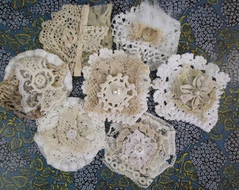 Vintage Lace Clusters / Slow Stitch  Snippets / Junk Journal Clusters / FREE SHIPPING