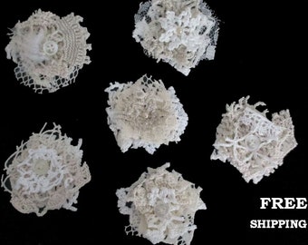 Vintage Lace Snippet Clusters: Handmade Slow Stitch  Clusters
