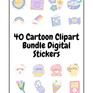 Hand-Drawn Watercolor Animals & Cute Elements PNG | 40 Cartoon Clipart Bundle Digital Stickers for Scrapbooking and Design