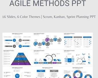 Modelo de PowerPoint de Metodologia Ágil | 16 Slides, 6 Temas de Cores | Scrum, Kanban, Sprint Planning PPT