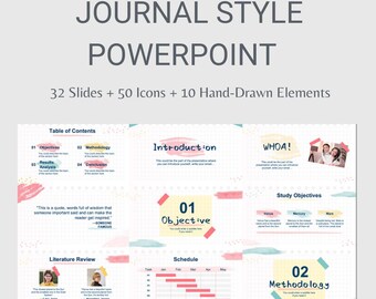 Modelo de PowerPoint para Diário de Estética | Ícones Desenhados à Mão (Download Digital)