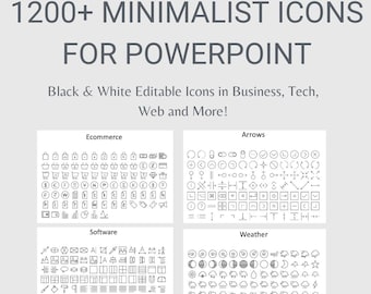 1200+ minimalistische zwart-wit PPT-pictogrammen | Zakelijk, e-commerce, internet en meer