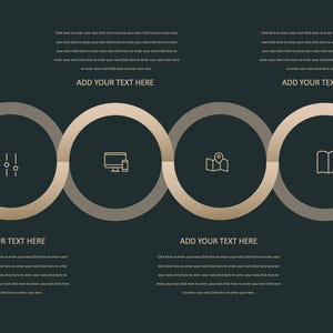 Puede incluir: Un diagrama con cuatro pasos circulares, cada uno con un icono diferente. Los iconos son un control deslizante, un monitor de computadora, un mapa y un libro. Los pasos est&aacute;n conectados por una l&iacute;nea continua. El texto "A&ntilde;adir su texto aqu&iacute;" aparece debajo de cada paso.