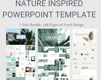 Pacote de PowerPoint de negócios com 7 conjuntos inspirados na natureza | 148 páginas de design moderno