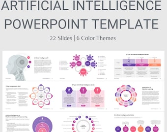 Modelo de PowerPoint sobre Inteligência Artificial | 22 slides | 6 temas de cores | Apresentação profissional de IA para negócios