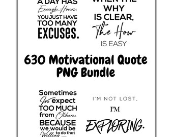 Pacote com 630 citações motivacionais em PNG | Texto preto em fundo branco | Designs para impressão em alta resolução