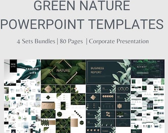 Conjunto de modelos de PowerPoint de natureza verde | 4 designs inspirados em plantas | Pacote de 80 páginas