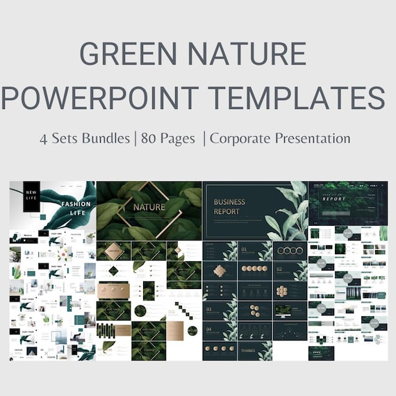 Green Nature PowerPoint Templates Set | 4 Plant-Inspired Designs | 80 Pages Bundle