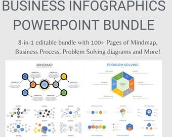 Pacote de PowerPoint com 8 Diagramas de Negócios | Mapa Mental Editável, Roteiro, Resolução de Problemas e Muito Mais
