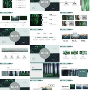 Puede incluir: Una plantilla de presentaci&oacute;n verde y blanca con el t&iacute;tulo "Informe" y el texto "Dise&ntilde;o por Senben". La plantilla presenta un tema de bosque con im&aacute;genes de &aacute;rboles y hojas. La plantilla incluye una diapositiva de t&iacute;tulo, una diapositiva con una l&iacute;nea de tiempo, una diapositiva con un gr&aacute;fico y una diapositiva con una tabla.