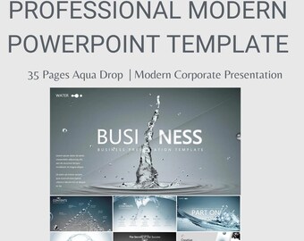 Modelo de PowerPoint de negócios Aqua Drop de 35 páginas | Profissional e moderno