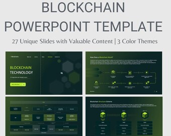 Modelo de PowerPoint Blockchain | 27 Slides exclusivos | 3 temas de cores | Cripto e tecnologia profissional PPT
