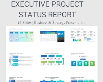 Modelo de PowerPoint para Relatório Executivo de Status de Projetos, 16 slides, formato 16:9