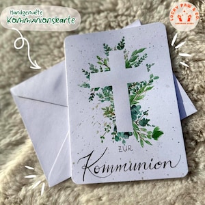 Carte aquarelle peinte à la main "Croix", personnalisable pour communion, confirmation, baptême, etc.