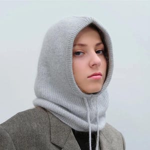 Cagoule à cagoule épaisse en laine | Capuche en tricot avec ficelles pour femme | Cache-cou écharpe à capuche chaud | Capuche d'hiver en tricot fait main