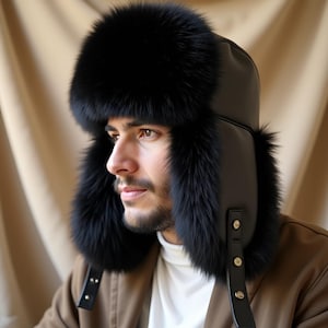 Genuine Fox Fur Trapper Hat | Sheepskin Leather Fur Hat | Russian Hat for Men | Fuzzy Mink Hat | Real Fox Fur Hat for Woman | Fox Fur