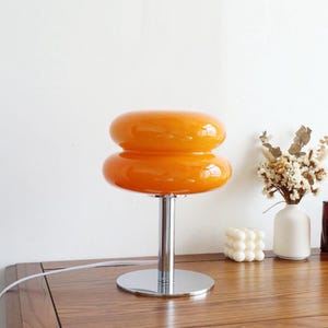Macaron Glass Mushroom Lamp – Colorful Dimmable Table Light – Retro Bedside Lamp for Bedroom, Desk, or Dorm – Cute Aesthetic Room Decor